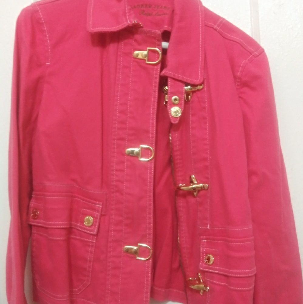 Hot pink Jean jacket. "Firemans"